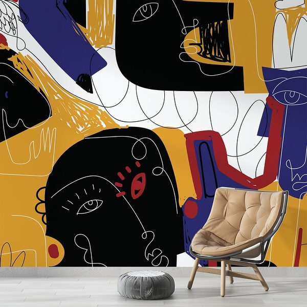 Art coloré avec des visages noirs et bleus Papier peint Art coloré avec des visages noirs et bleus