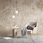 Papier peint Motif orné blanc sur une surface brune