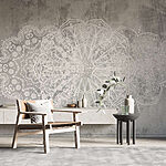 Papier peint Motif orné blanc sur une surface grise