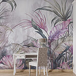 Papier peint Peinture de fleurs et de feuilles