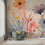 Papier peint Peinture de fleurs sur fond blanc