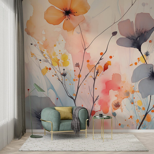 Peinture de fleurs sur fond blanc Papier peint Peinture de fleurs sur fond blanc