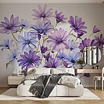 Papier peint Groupe de fleurs violettes et bleues