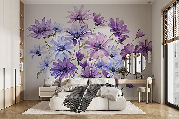 Groupe de fleurs violettes et bleues Papier peint Groupe de fleurs violettes et bleues