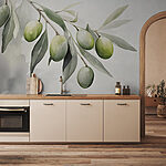 Papier peint Branche avec des fruits verts et des feuilles