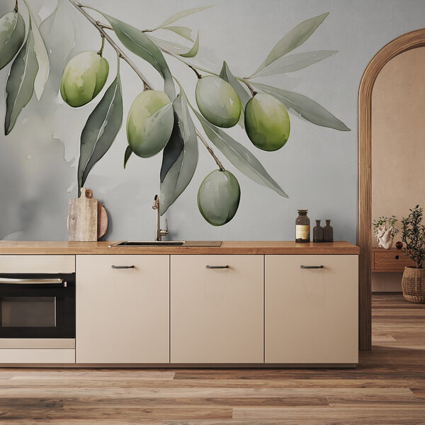 Papier peint Branche avec des fruits verts et des feuilles