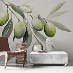 Papier peint Branche avec des fruits verts et des feuilles