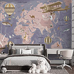 Papier peint Carte du monde avec avions et montgolfières