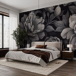 Papier peint Motif floral noir et blanc