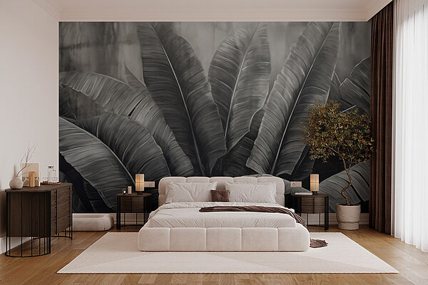 Feuillage luxuriant dans des tons monochromes Papier peint Feuillage luxuriant dans des tons monochromes