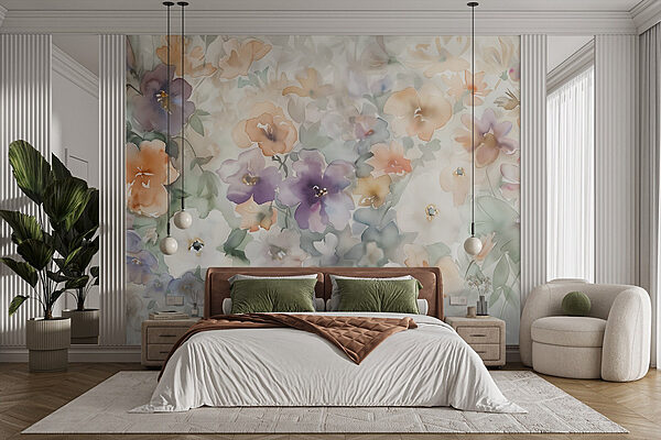 Peinture de fleurs sur une surface blanche Papier peint Peinture de fleurs sur une surface blanche