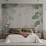 Papier peint Feuilles vertes sur fond blanc