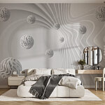 Papier peint Surface blanche tourbillonnante avec des boules blanches