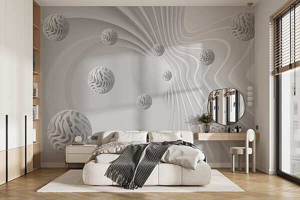 Surface blanche tourbillonnante avec des boules blanches Papier peint Surface blanche tourbillonnante avec des boules blanches