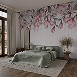 Papier peint Fleurs roses sur fond blanc