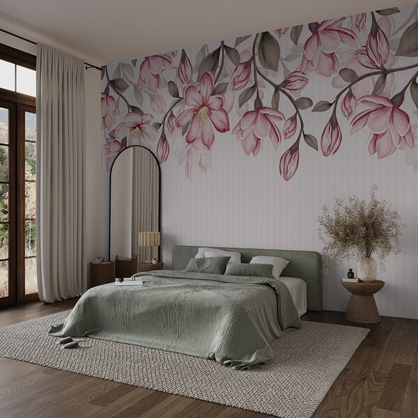 Fleurs roses sur fond blanc Papier peint Fleurs roses sur fond blanc