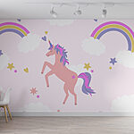 Papier peint Licorne avec arc-en-ciel et étoiles