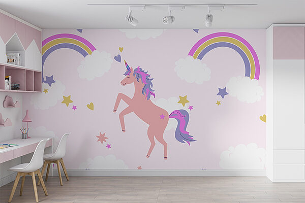 Licorne avec arc-en-ciel et étoiles Papier peint Licorne avec arc-en-ciel et étoiles