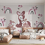 Papier peint Groupe de cerfs et de fleurs