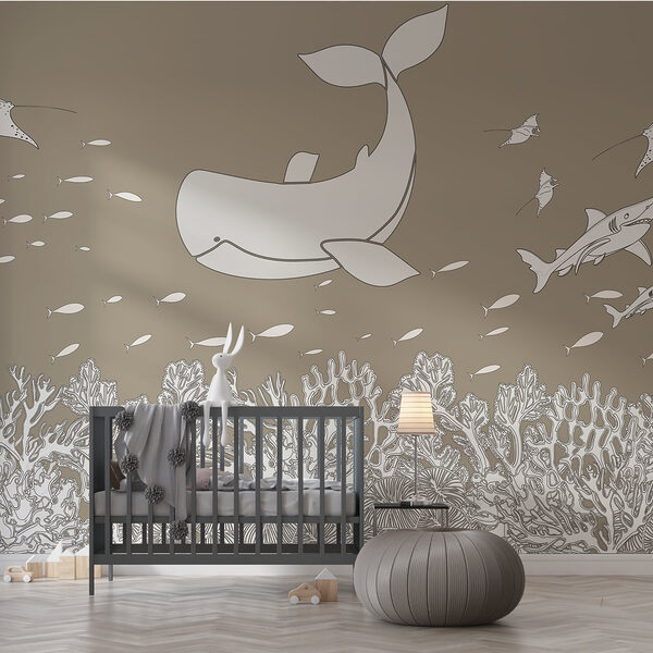 Baleine et poisson sous l'eau Papier peint Baleine et poisson sous l'eau