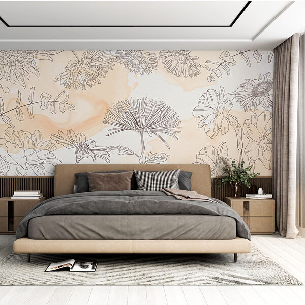 Dessin de fleurs sur fond d'aquarelle Papier peint Dessin de fleurs sur fond d'aquarelle