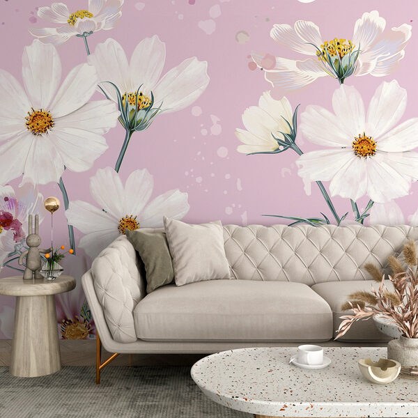 Groupe de fleurs blanches Papier peint Groupe de fleurs blanches
