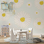 Papier peint Motif de fleurs blanches et jaunes