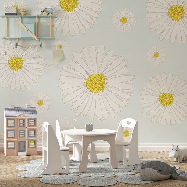 Motif de fleurs blanches et jaunes Papier peint Motif de fleurs blanches et jaunes