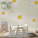 Papier peint Motif de fleurs blanches et jaunes