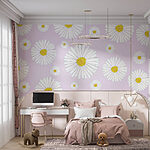 Papier peint Motif de fleurs blanches et jaunes