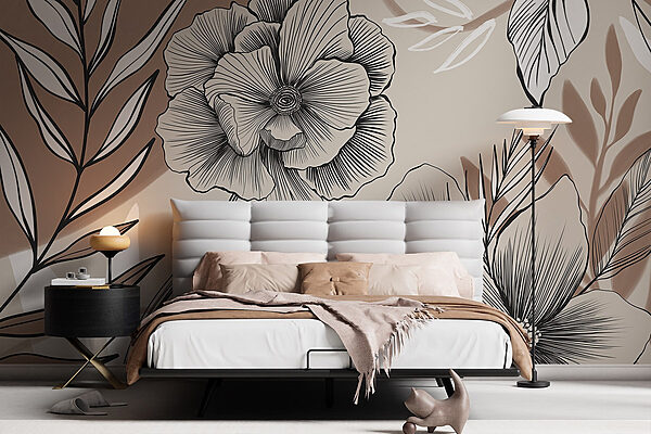 L'élégance florale en noir et blanc Papier peint L'élégance florale en noir et blanc