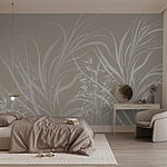 Papier peint Motif floral blanc sur fond gris