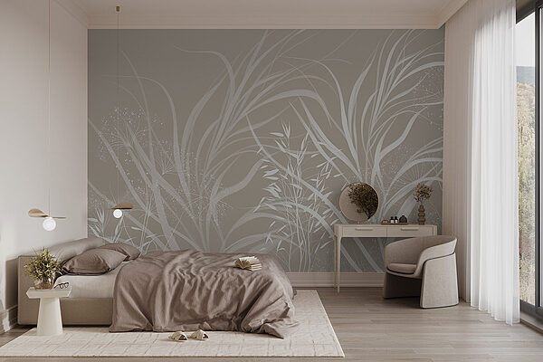 Motif floral blanc sur fond gris Papier peint Motif floral blanc sur fond gris