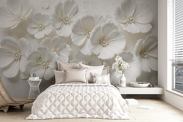 Groupe de fleurs blanches Papier peint Groupe de fleurs blanches