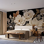 Papier peint Groupe de fleurs blanches avec des feuilles brunes