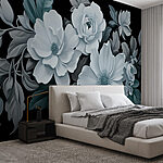 Papier peint Groupe de fleurs blanches avec des feuilles noires