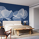 Papier peint Fleurs blanches sur fond bleu