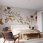Papier peint Peinture de fleurs et de feuilles