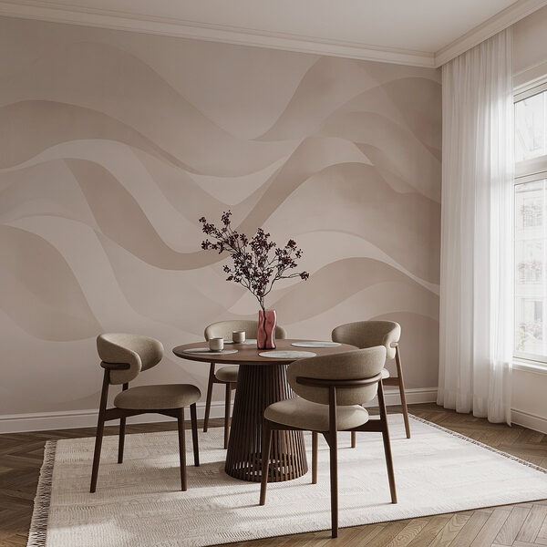 Papier peint Fond blanc et rose avec des lignes ondulées