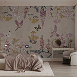 Papier peint Papier peint avec des oiseaux et des fleurs