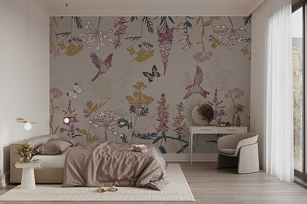 Papier peint avec des oiseaux et des fleurs Papier peint Papier peint avec des oiseaux et des fleurs