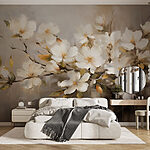 Papier peint Peinture de fleurs blanches