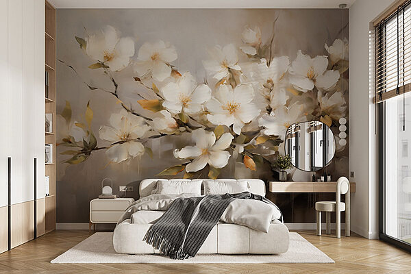 Peinture de fleurs blanches Papier peint Peinture de fleurs blanches