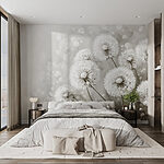 Papier peint Groupe de pissenlits aux fleurs blanches