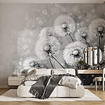 Papier peint Groupe de pissenlits en noir et blanc