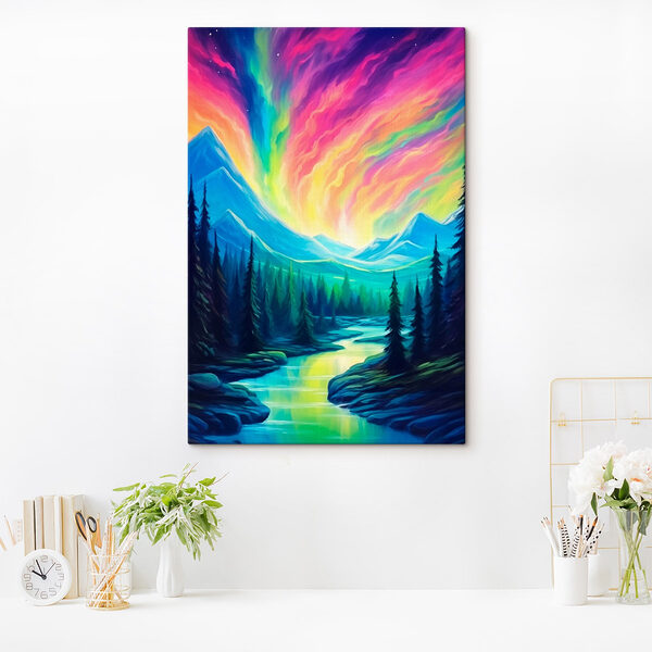 Peinture d'une rivière et de montagnes avec des arbres Tableaux Peinture d'une rivière et de montagnes avec des arbres