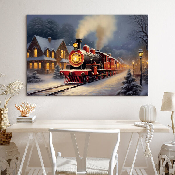 Train sur les rails dans la neige Tableaux Train sur les rails dans la neige