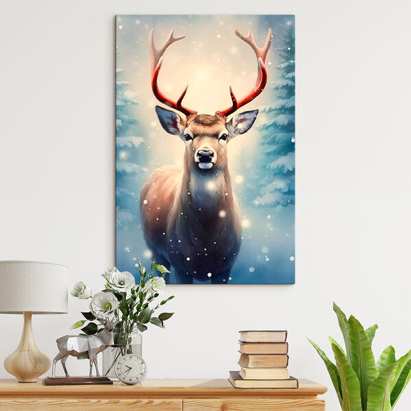 Cerf avec des bois dans une forêt enneigée Tableaux Cerf avec des bois dans une forêt enneigée