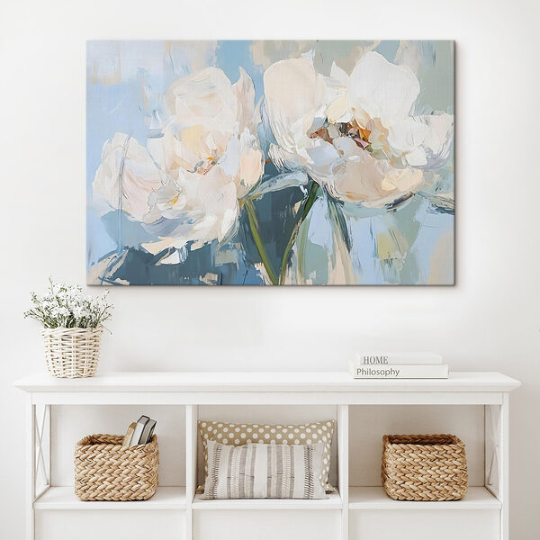 Peinture de fleurs sur fond bleu Tableaux Peinture de fleurs sur fond bleu
