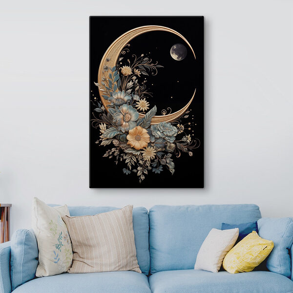 Lune avec fleurs et feuilles Tableaux Lune avec fleurs et feuilles